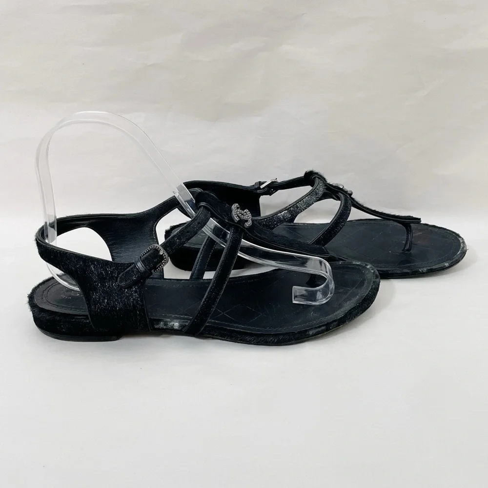 Chanel Calfskin Pony Hair CC Sandals